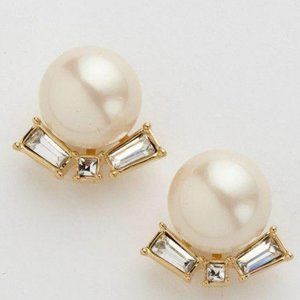 Pearl & Crystal Baguette Stud Earrings